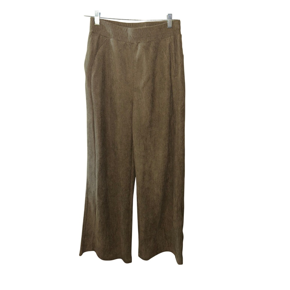 Halara‎ Corduroy Wide Leg Pants Olive Brown High Waisted Elastic Waist Medium